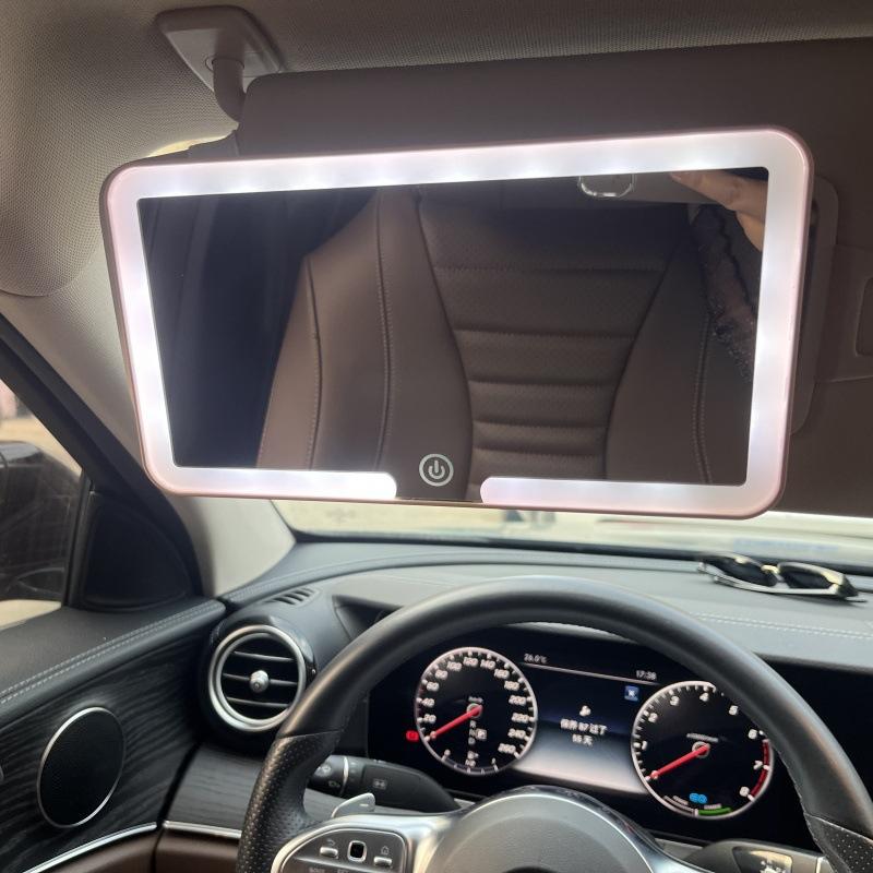 Wiederaufladbarer LED Auto Schminkspiegel mit Sonnenblendenclip, HD Verstellbarer Fülllicht Kosmetikspiegel für Damen Mädchen, Universelles Dünnes Design