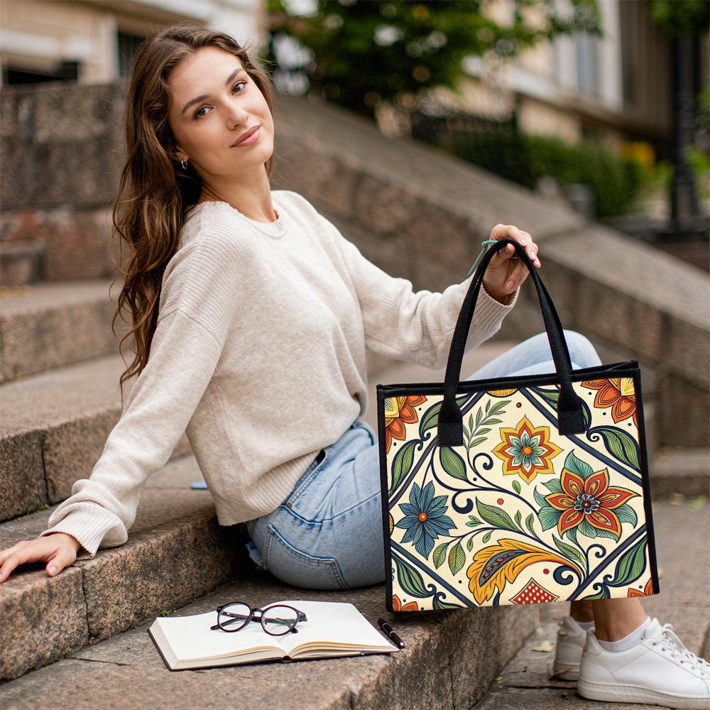 Bohemian Floral Pattern Casual Tote Stylish Daily Carry Handbag