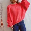 Autumn and Winter New Women's Solid Color Casual Shirt Round Neck Lantern Sleeve Short Knit Pullover Sweater Woman