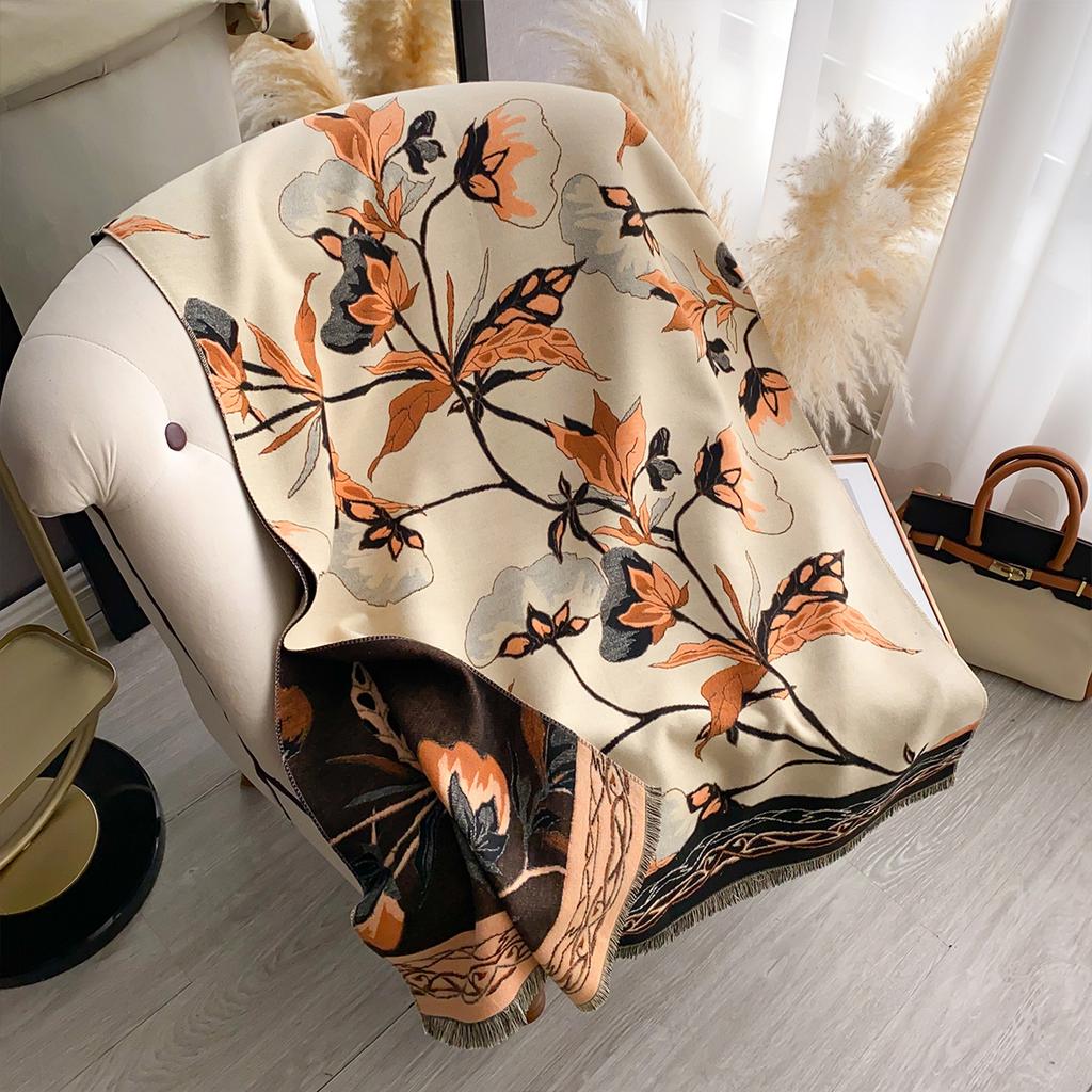 Shawl scarf women's winter wear new floral scarf blanket double-sided dual-purpose shoulder and neck protection to keep warm and advanced