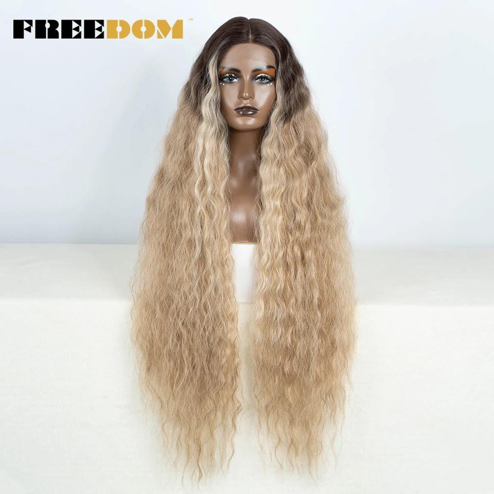 

FREEDOM Synthetic Lace Front Wigs For Black Women 42 Inch Long Curly Lace Wigs Ombre Brown Blonde Ginger White Pink Cosplay Wig (as the picture,middle part lace wig&42inches)