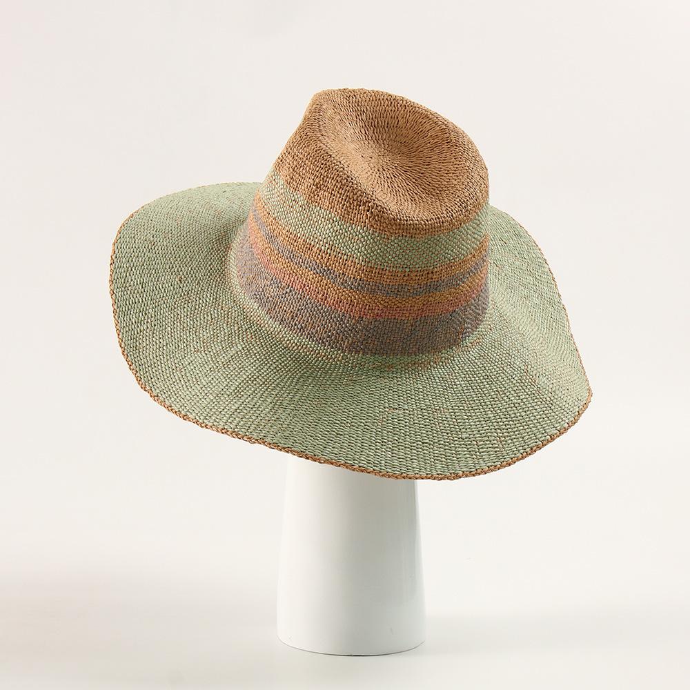 Spring Summer Fashion Striped Fedora for Women, Elegant Foldable Straw Sun Hat, Beach Vacation Accessory
