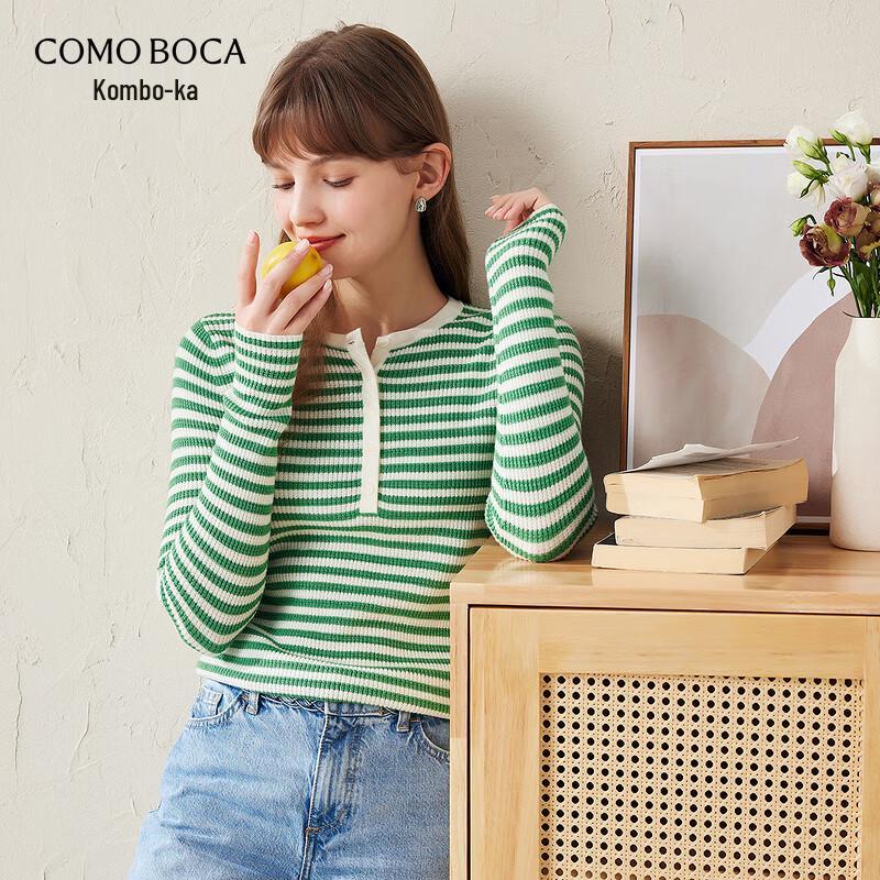 Women s Striped Merino Wool Round Neck Sweater XL