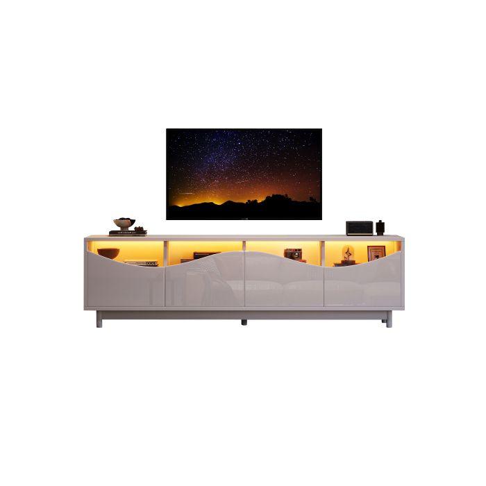 TV Stand - MUVOE - Curved Design - Glossy White - LED Lighting - 175 X 38 X 51 Cm