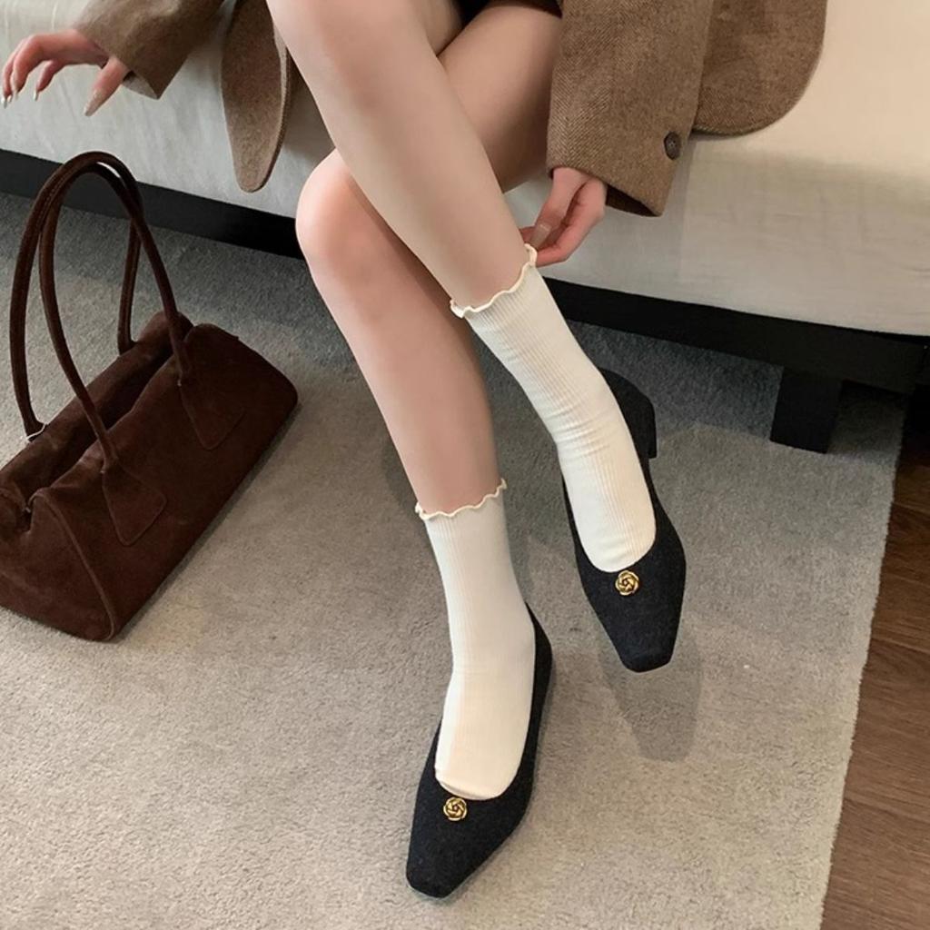 Girl Pink Small Fragrant Wind Camellia Velvet Beautiful Single Shoes 2025 Autumn and Winter New with Skirt Evening Evening Wind Women's Shoes