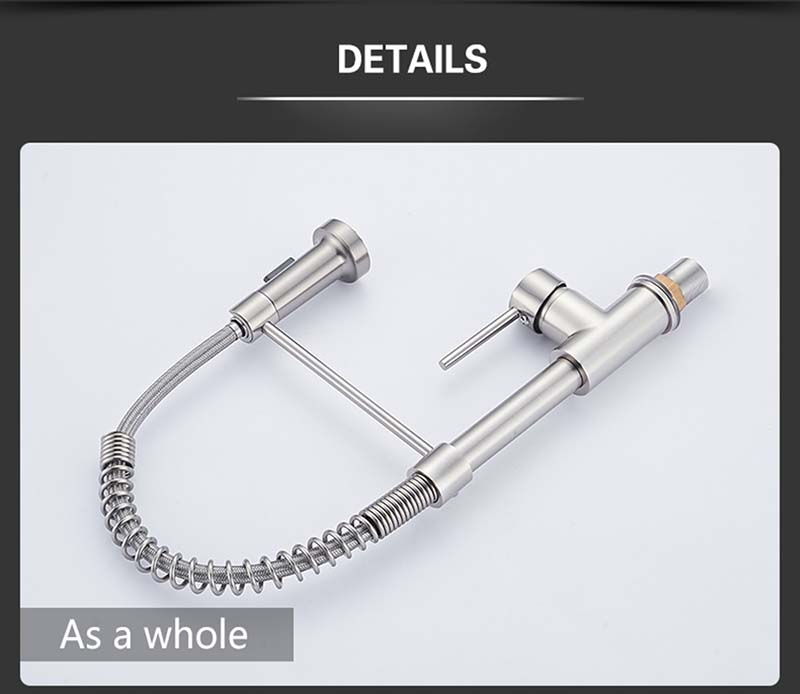 Brushed Brass Nickel Hot & Cold Kitchen Sink Faucets 360 Rotation Single Lever Pull Out Spring Spout Water Mixers Tap Crane