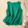 Summer Literature Loose Solid Color Cotton Linen Round Neck Sleeveless T-shirt for Women's Vest Top