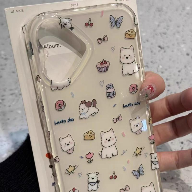 Artistic Minimalist Cartoon Dog IMD Phone Case IPhone 17 16 Pro Max 15 With Kickstand Anti-Drop Silicone Cover iPhone 17