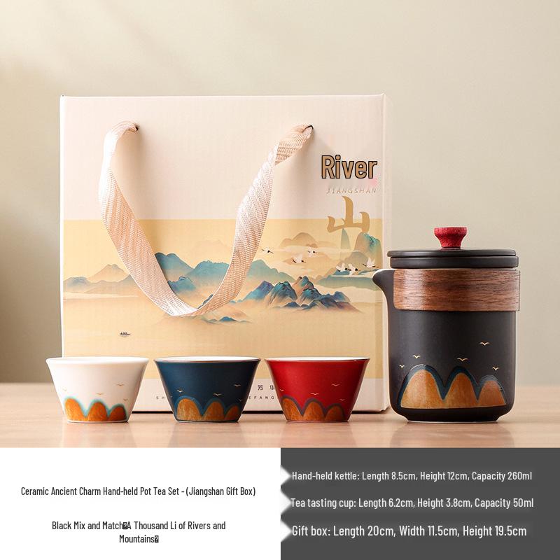 National Trend Ceramic Travel Tea Set - Portable Business Souvenir, Cultural Creative Gift with Custom Logo Option