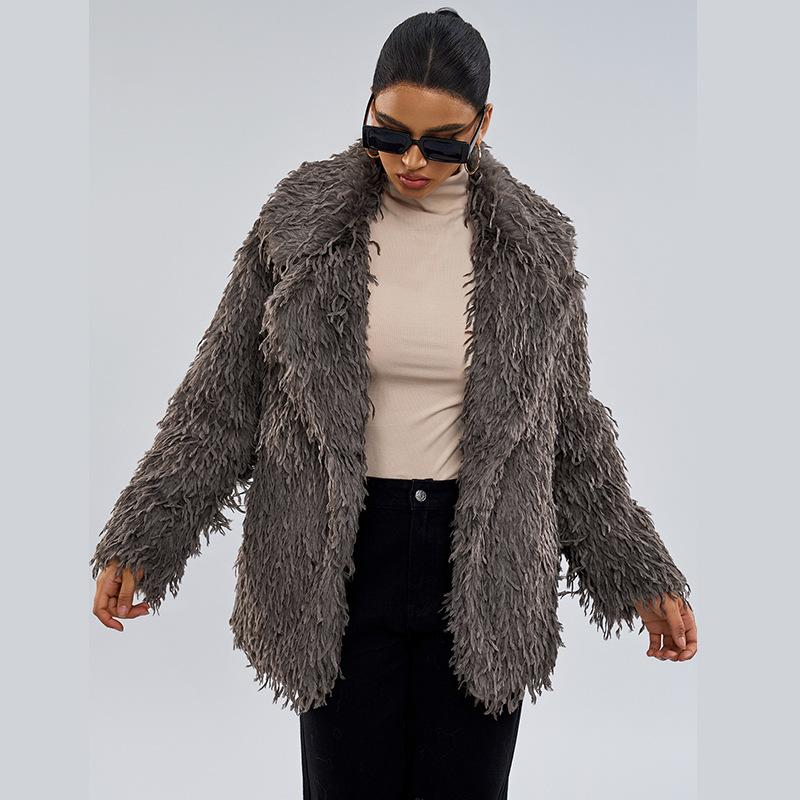 Mao Mao jacket medium and long autumn and winter new thickened warm imitation fur top temperament commuting