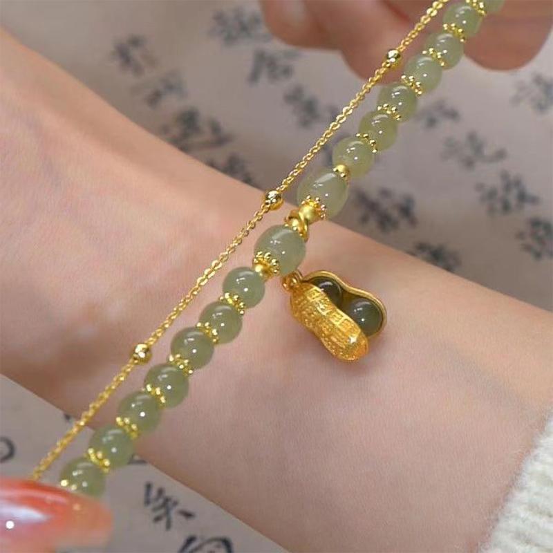Double Layer Women'S Imitation Jade Beaded Bracelet Jewelry Girls Wedding Party Korean Jewelry Gift