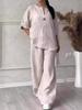 2025 European & American Women's Casual Cotton & Linen Loose Top and Wide-Leg Pants Set