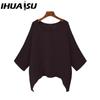 IHUASU Women's Fashion Casual Solid Color Print O Neck Blouses & Shirts