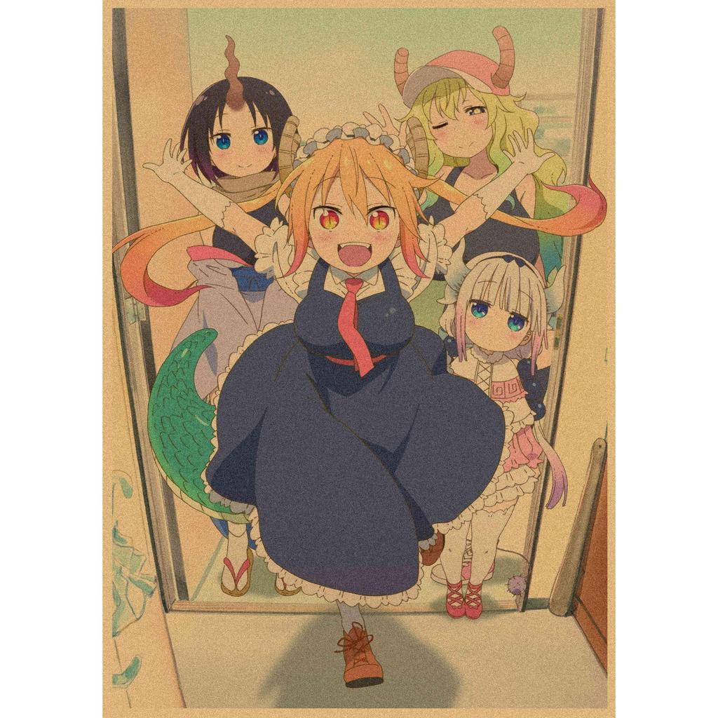 Kobayashi-san Chi No Maid Dragon Retro Kraft Paper Anime Poster - Decorative Wall Art Mural