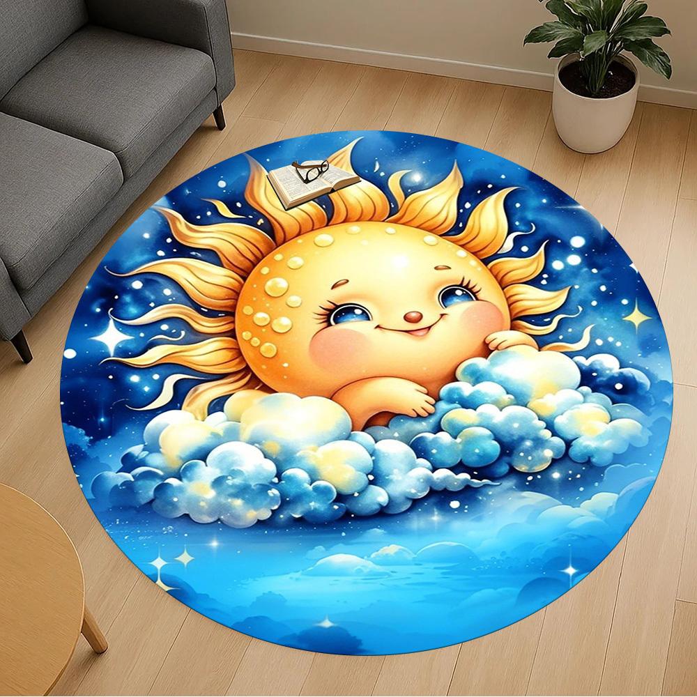 1PC Sun Clouds Stars Round Chair mat Area Rug - Non-Slip, Floor Mat for Office, Bedroom, home decor Christmas Gift c0528081