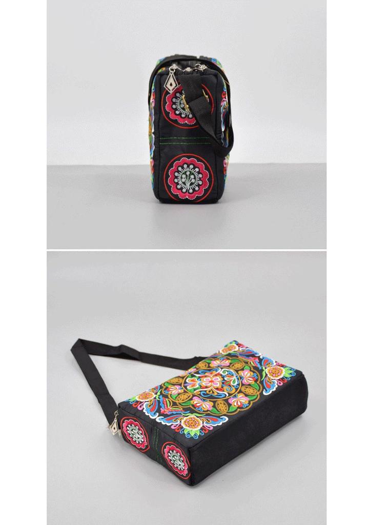 Ethnic Double-Sided Embroidered Floral Handbag - Women's Casual Canvas Shoulder & Crossbody Bag