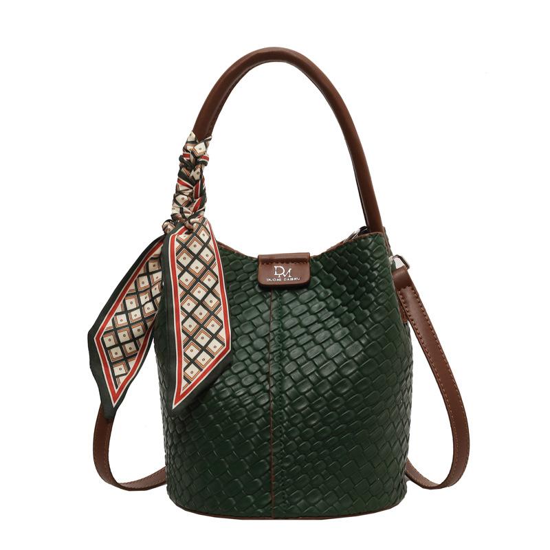Fashiable Women's Bucket Bag, Stylish Solid Color Woven Effect Handbag Shoulder Bag and Crossbody Bag, Can Be Carried By Hand