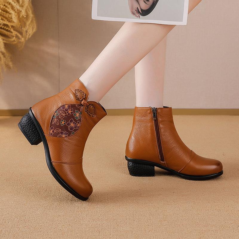 GKTINOO 2025 Autumn Winter Genuine Leather Women's Short Boots Mother Shoes Ankle Boots Soft Sole Vintage Thick Heels Booties
