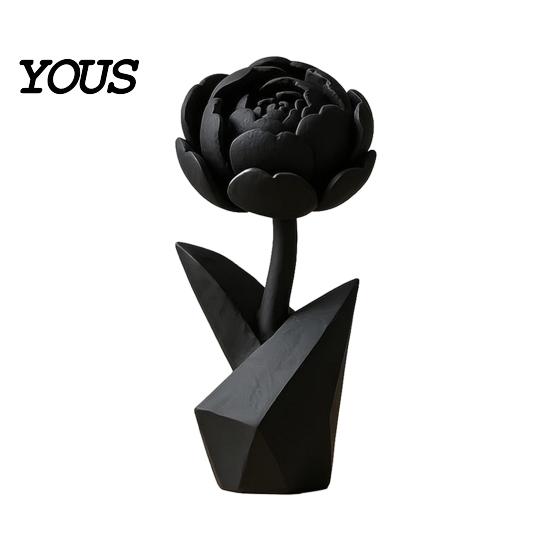 Flower Sculpture 3D Printed Figurine, Small Black Peony Tabletop Ornament Lightweight Decorative Piece for Office Executive Desk, Living Room, Bedroom