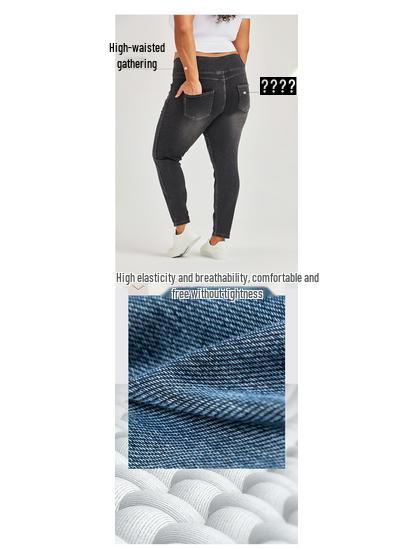 Cross-Waist Plus Size Skinny Jeans with Butt-Lifting Pockets & Monkey Wash