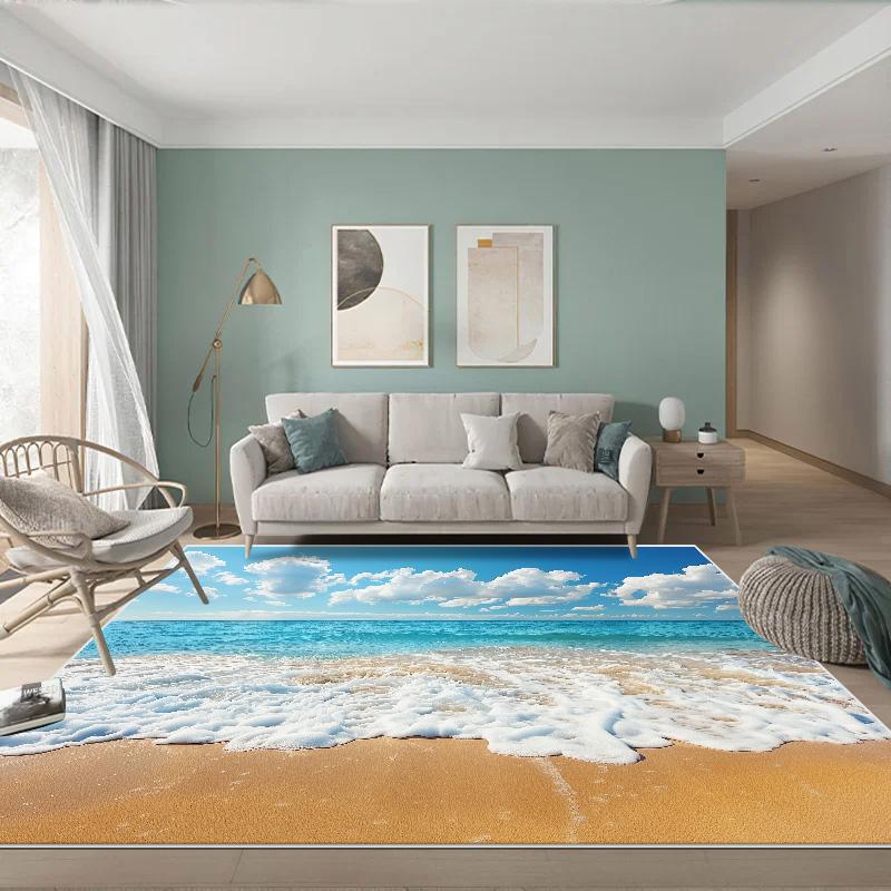 3D Sea Wave Large Rug for Living Room Children Room Sandy Beach Carpet Home Bedroom Creative Kids Room Non-slip Floor Mat Tapete