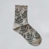 Womens Mid-Calf Socks Japanese Vintage Floral Embossed Artistic Casual
