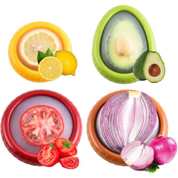 Onion Storage and Avocado Saver, 4pcs Silicone Fruit Storage Box, Multifunctional Fruit and Veggie Savers Containers Perfect for Lemons, Cheese,