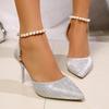 Fashion Sexy Sandals for Women Pumps New Casual Thin High Heels Shoes for Women Bling String Bead Pointed Toe Summer Sandal