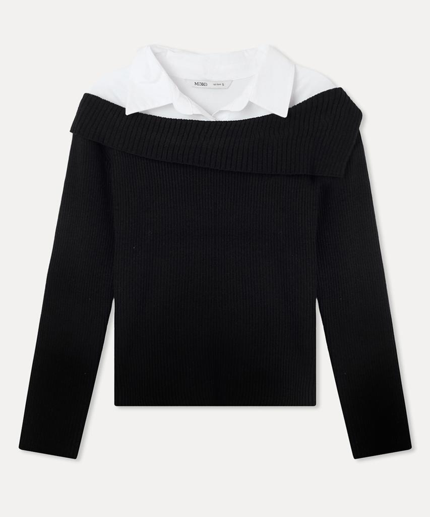 MIXXO Off-Shoulder Shirt Collar Pullover_Miwkafv21T Miwkag36Qt