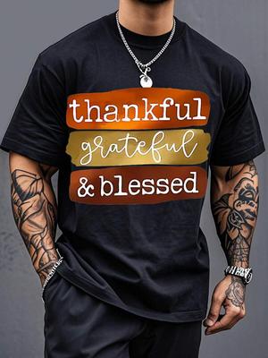 Unisex Clothes Mens Grateful Thankful And  Print T Shirt