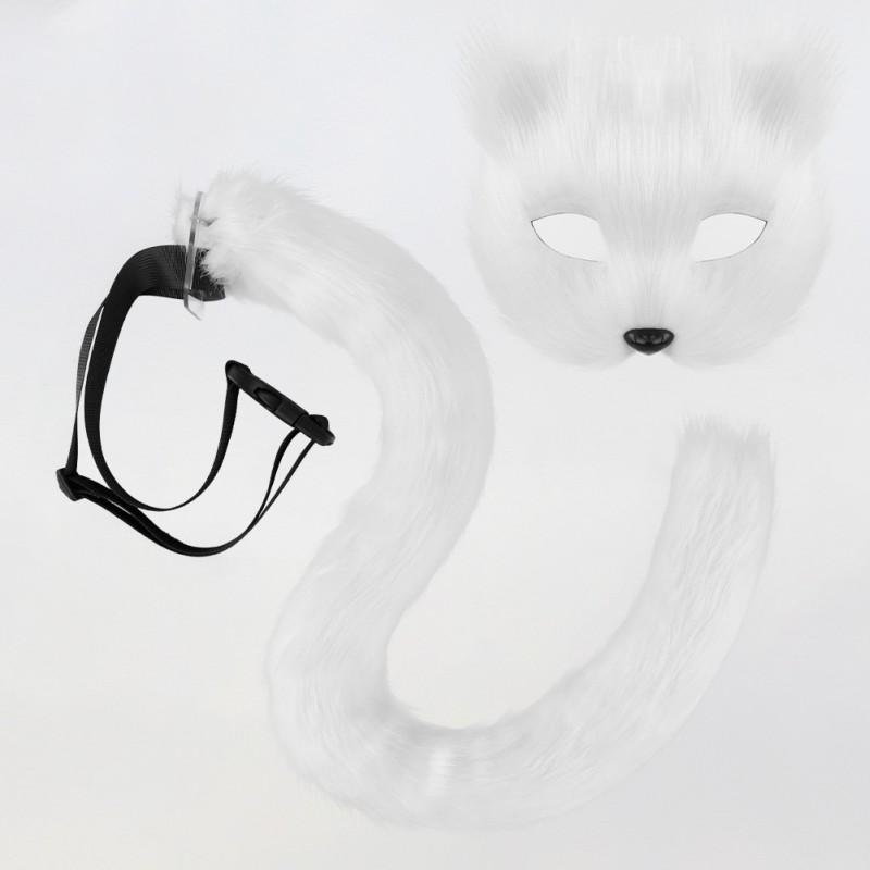 Handmade Plush Cat Mask Tail Set Cosplay Costume Party Dress Up Accessory