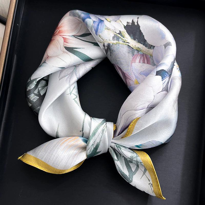 100% Nature Silk Scarf Women Neck Square Headband Scarves Bandana Fashion Hijab Poncho Scarves Pashmina  Female Foulard 53cm
