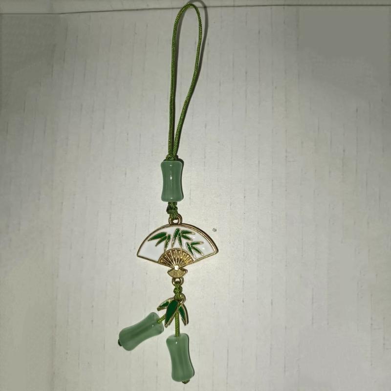 Stylish Cyan Pandas/Fan Phone Lanyard Trendy Han Costume Pendants Fashion Bamboo Joint Phone Charm Straps Ornaments