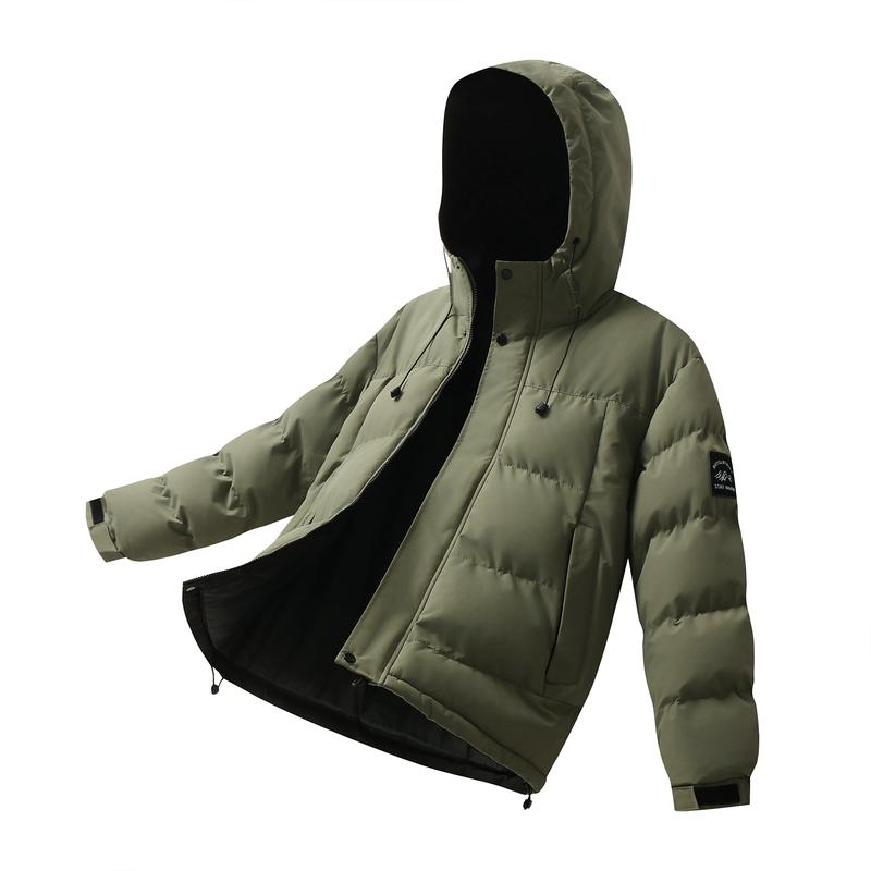 Men's Sports and Leisure Hooded Down Cotton Jacket, Winter with Thick Velvet, Solid Color, Versatile, Men's Loose Cotton Jacket