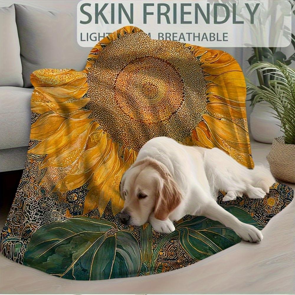 1Pc Vintage-Inspired Sunflower Print Blanket - Soft, Warm, 60X80 Inch, Multi-Purpose For Dorm, Camping & Travel, Dorm Room Decor