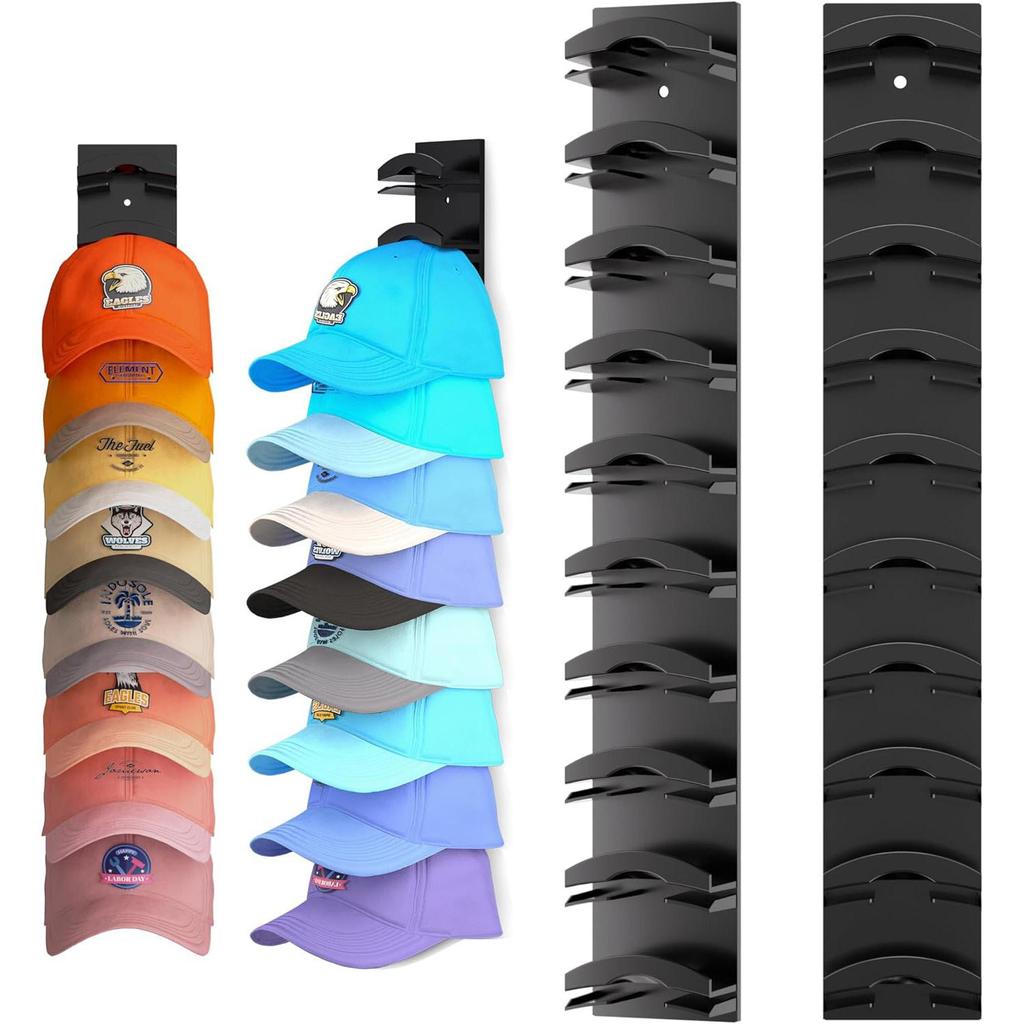 Hat Organizer for Baseball Caps 2Pack, Hat Rack for Wall with Strong Adhesive Hold up to 20 Hats, Hat Hanger Holder Display for Door Closet