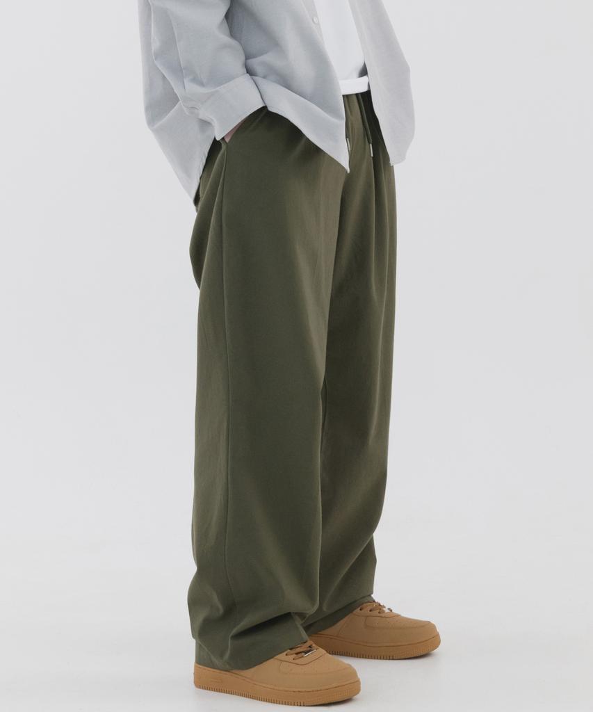 PIANER Linen-Like Semi-Wide Pants (Khaki)