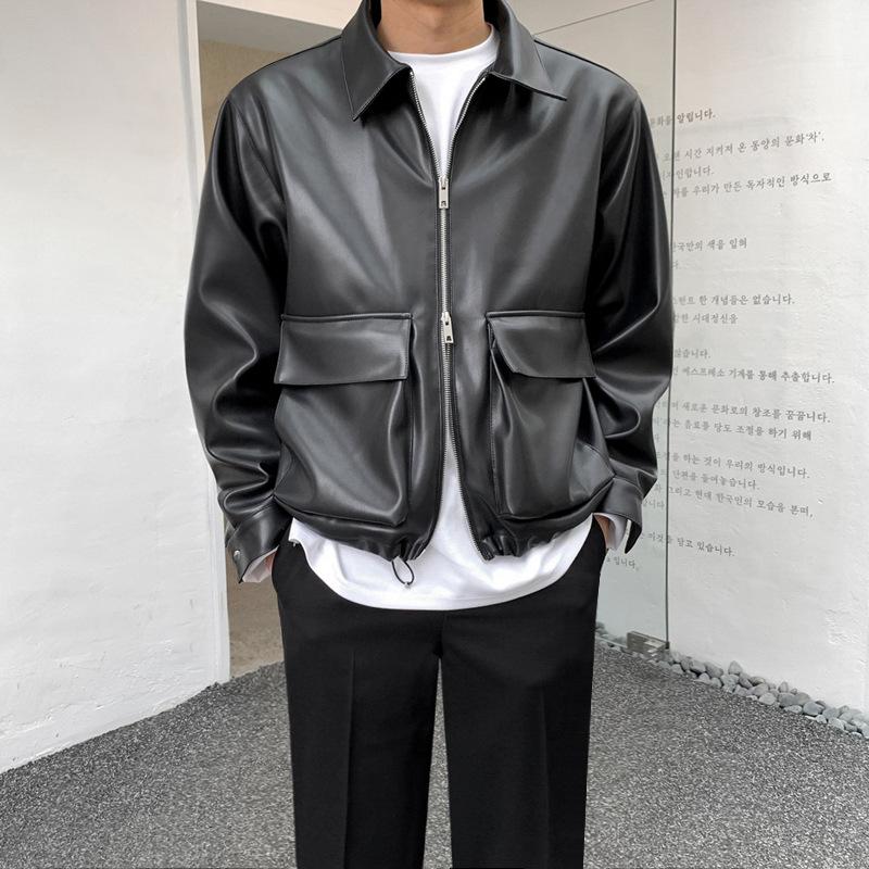 Leather Jacket Men's Spring and Autumn New Casual Lapel Motorcycle Jacket Korean Style Trendy Handsome Versatile Jacket