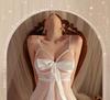 Man Yan Sexy Hollow-Out Bow Suspender Nightgown Sleepwear with Bust Support