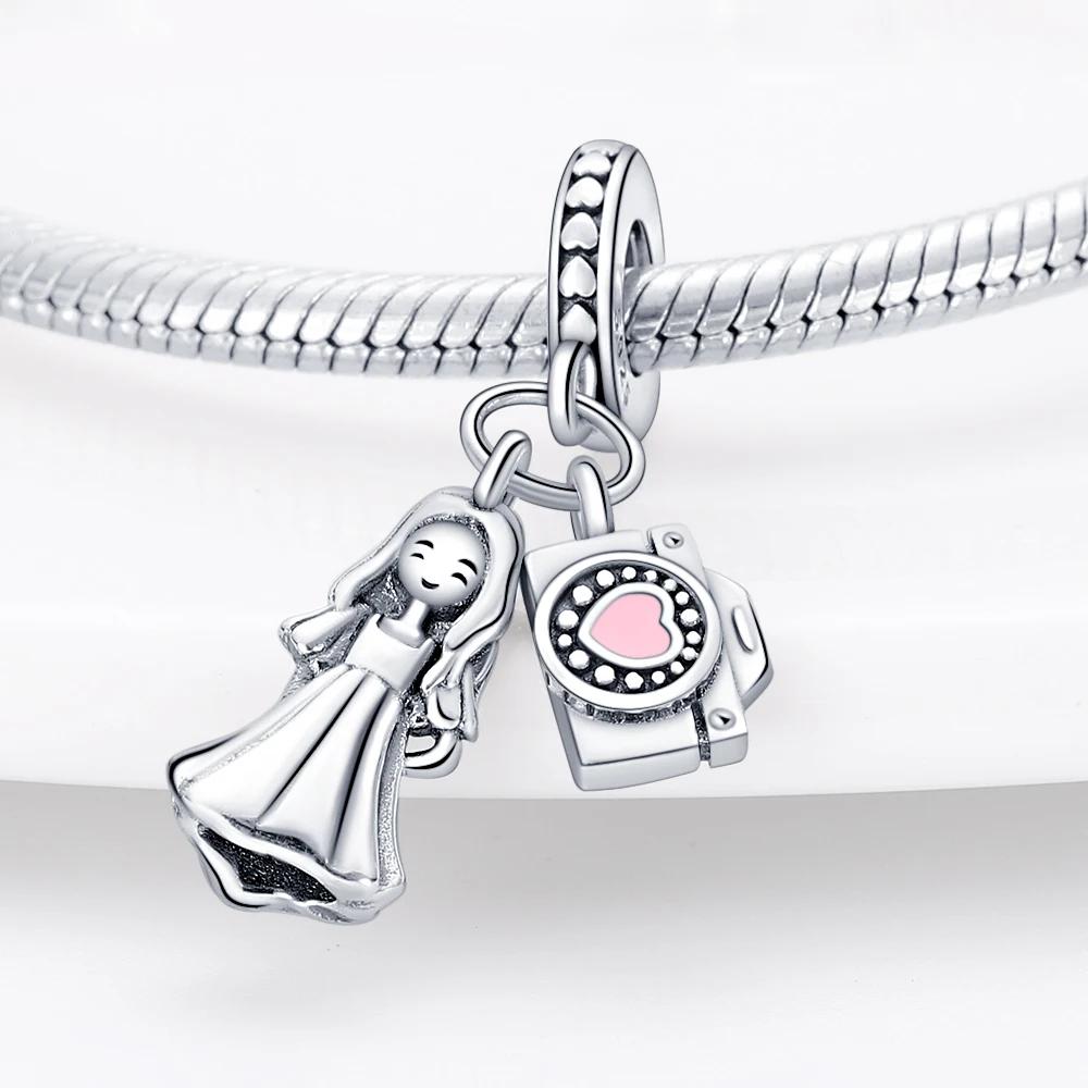 Authentic Charm Bead Charms copper Traveling Girl Camera Charm Bead Charms Compatible With Bracelets Women Jewellery Making Diy Gift