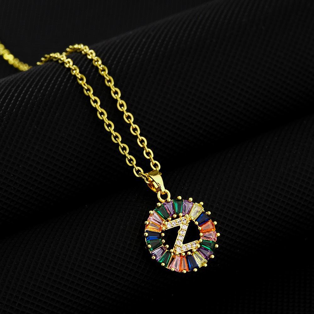 Xiyin Multicolor Zircon Copper Clavicle Chain Necklace with 26 Initial Pendants for Women