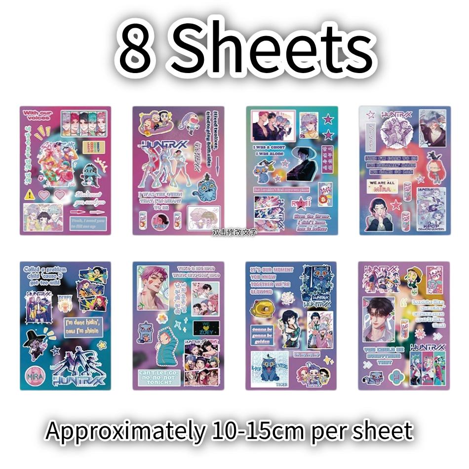 8 Blatt Anime KPop Dämonenjäger Aufkleber Saja Boys DIY Scrapbooking Handy Gepäck Wasserdichte Aufkleber Raum Dekorative Geschenke
