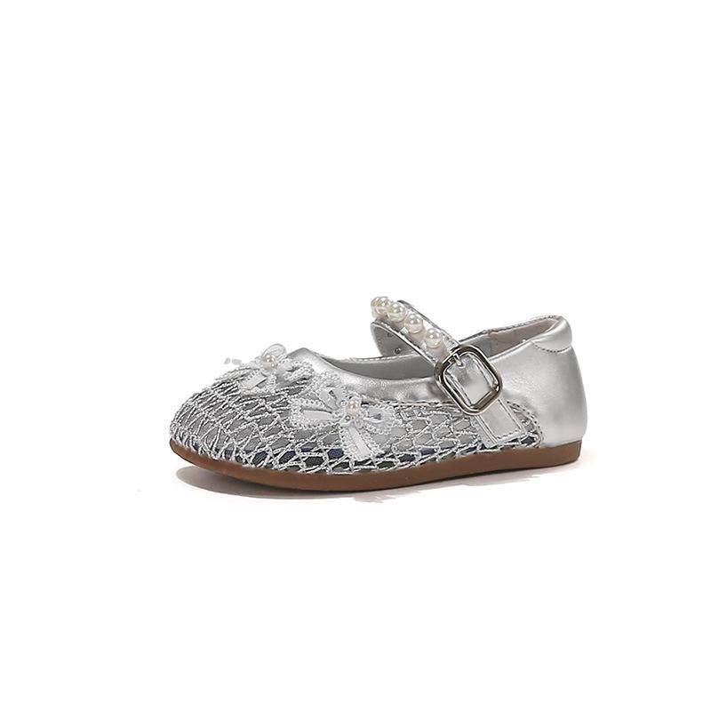 Girls' Solid Color Mesh Sandals2026New Spring and Summer Pearl Flower Bow Princess Shoes for Performances