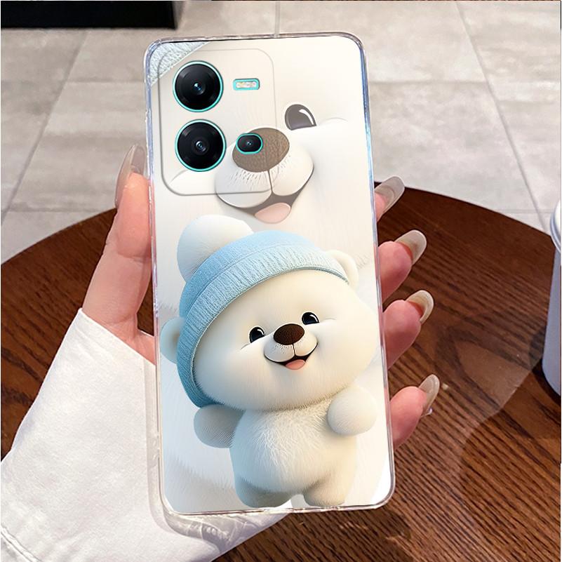 Phone Case For Vivo V25 Y35 Casing Luxury Cute Love Heart Rabbit Funny Pattern Transparent Silicone TPU Soft Shell Back Cover