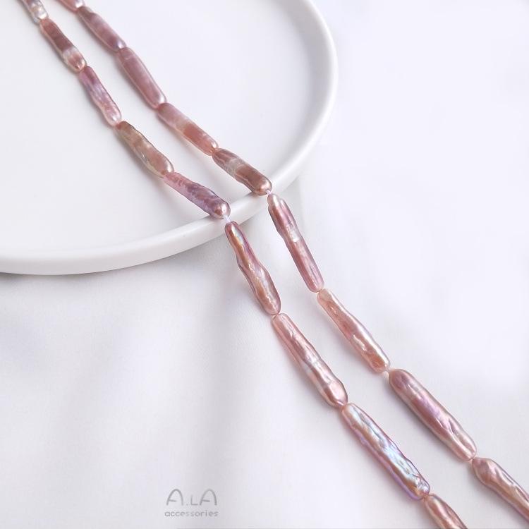 Baroque Irregular Toothpick Pearl Beads with Silver Through-Holes for DIY Jewelry