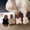 Retro Beige Square Head Fluffy Shoes for Women's Outer Wear 2025 Autumn New Plush Lazy Shoes Crossed with Cotton Slippers