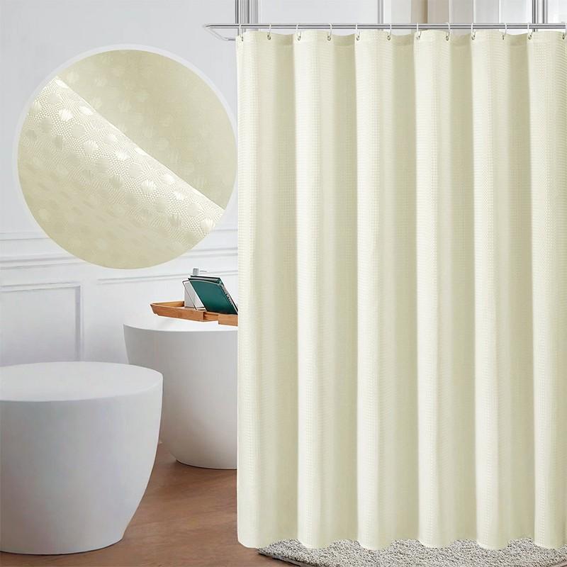 1pc Waterproof Shower Curtain Plain Waffle Mildew-proof Shower Curtain Bathroom Partition Curtain Home Living Room Decoration
