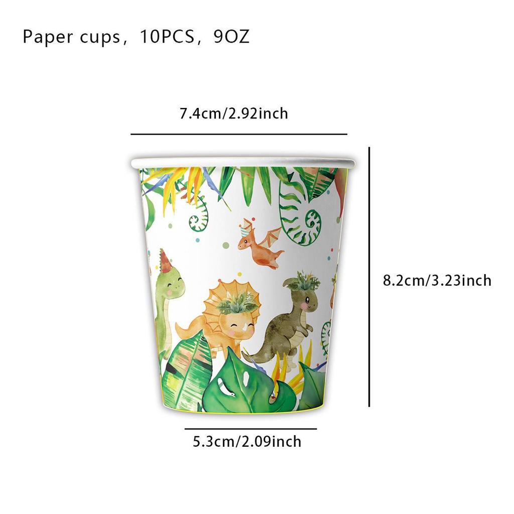 Watercolor Dinosaur Birthday Party Set: Paper Plates, Cups, Napkins for Kids