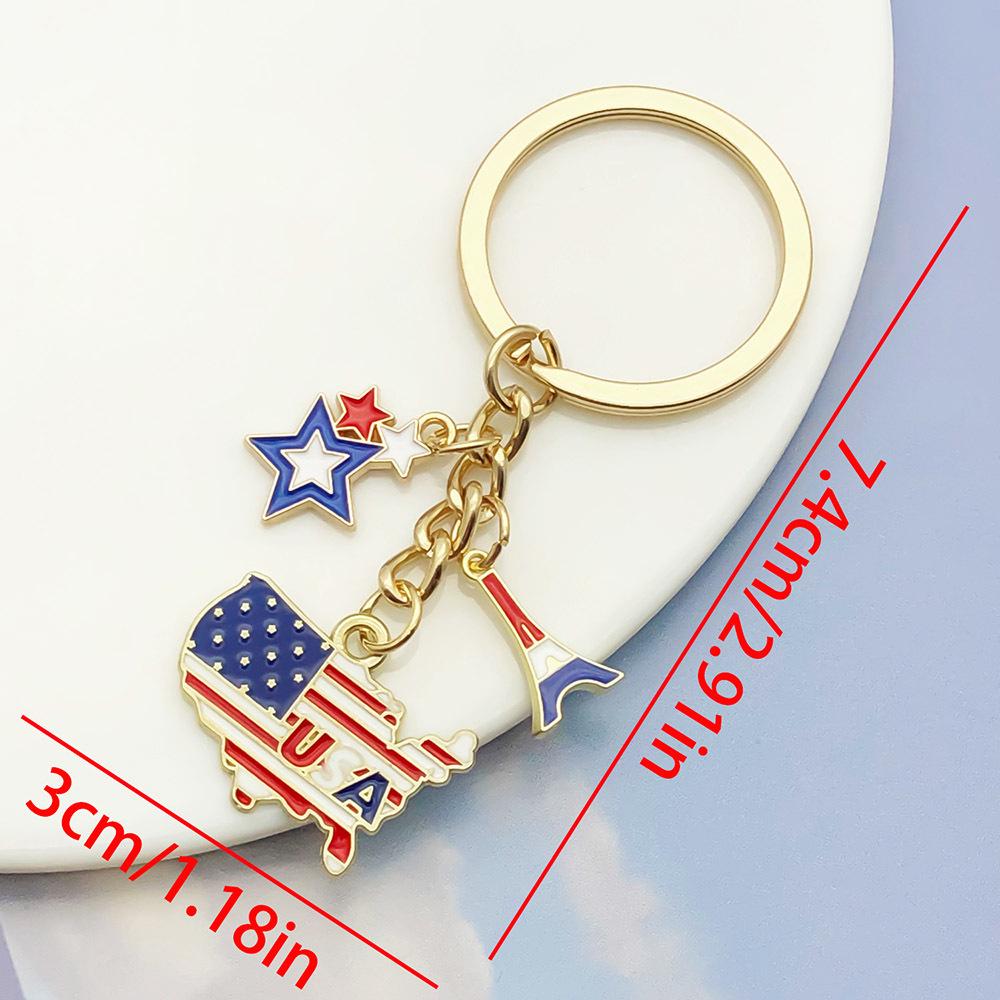 Drip Oil American Flag Heart Star Keychain: Independence Day Backpack Charm