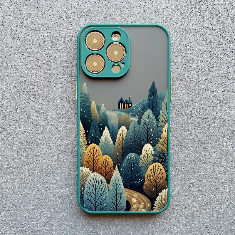 Bush Life Winter Night Snow Mountain Forest Scenery Phone Case For iPhone 16 15 14 13 12 11 Pro Max Mini XSM XR SE 7 Plus Covers